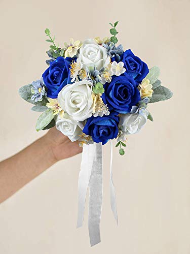Silky Flower Store Blue Artificial Wedding Bouquet, Royal Navy Silk Bridesmaid Bouquet, Winter Sapphire Floral Arrangement, 32.5cm 8 8 Product: Rinlong Set of 2 Blue Wedding Bouquet for Bridesmaid Artificial Winter Royal Navy Blue Silk Bridesmaids Bouquet Wedding Prom Night Bouquets