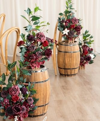 Silky Flower Store Bordeaux Red Artificial Wedding Flower Arrangements, 4 Piece Ceremony Aisle Decor, Tall Standing Faux Florals 17.5in 10 10 Product: Ling's Moment 17.5" Tall Standing Artificial Flowers Arrangements 4pcs Fall Wedding Aisle Runner Chair Decorations Bordeaux Red Centerpieces for Ceremony Reception Rose Floral Party Outdoor