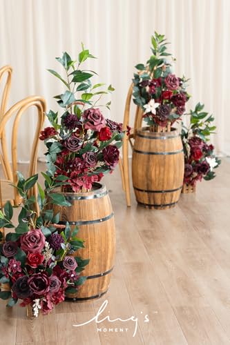 Silky Flower Store Bordeaux Red Artificial Wedding Flower Arrangements, 4 Piece Ceremony Aisle Decor, Tall Standing Faux Florals 17.5in 3 3 Product: Ling's Moment 17.5" Tall Standing Artificial Flowers Arrangements 4pcs Fall Wedding Aisle Runner Chair Decorations Bordeaux Red Centerpieces for Ceremony Reception Rose Floral Party Outdoor