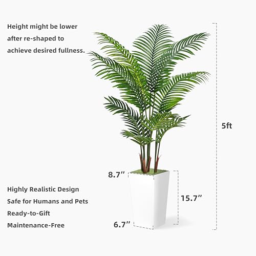 Silky Flower Store Artificial Palm Tree with White Tall Planter, Faux Areca Floor Plant, 5FT 5 5 Product: ASTIDY Artificial Palm Tree 5FT - Fake Tree with White Tall Planter - Faux Tropical Areca Floor Plant in Pot - Artificial Silk Plant for Home Office Living Room Decor Indoor