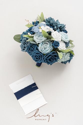 Silky Flower Store Navy Blue Bridal Bouquet, Silk Artificial Wedding Flowers, Round Wedding Bouquet, 13 Inch 3 3 Product: Ling's Moment Navy Blue Bridal Bouquet for Bride, Blue Wedding Bouquets for Bride, 13 Inch Silk Round Artificial Wedding Flowers Bouquets