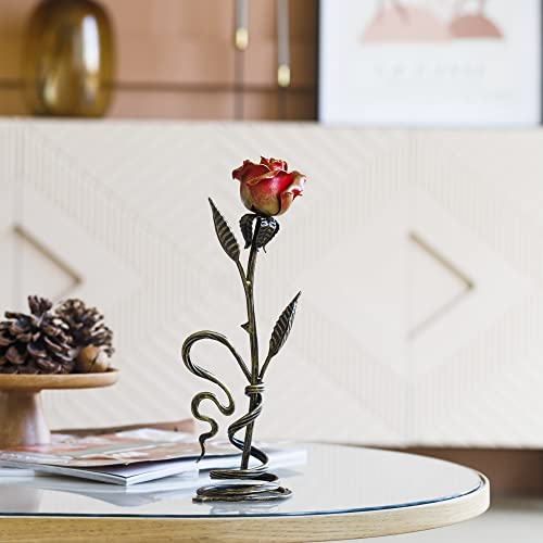 Product: Red Iron Rose with Metal Stand - 6th Aniiversary Flower for Her - Hand Forged Long-Lasting Home Decor Figurine