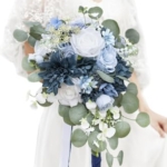 Product: Yelinart 11 Inch Dusty Blue Wedding Bouquets for Bride White Navy Blue Artificial Roses Flower Cascading Bridal Bouquet for Rustic Boho Fall Vintage Wedding Ceremony Party and Anniversary