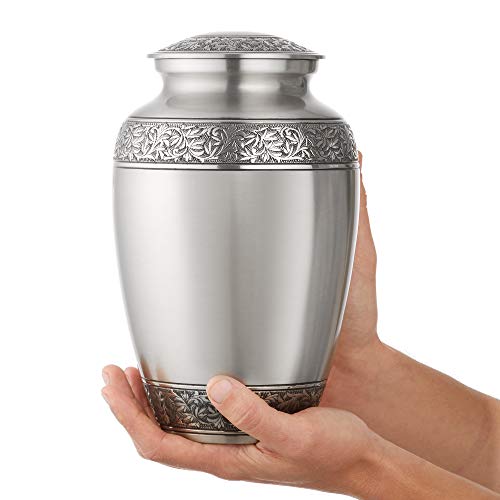 Silky Flower Store Cremation Memorial Urn for Human Ashes, Silver Adult Funeral Urn, Velvet Bag 20.5cm 1 1 Product: Reminded Cremation Memorial Urn for Human Ashes, Silver Adult Funeral Urn with Velvet Bag