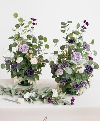Silky Flower Store Artificial Wedding Flower Arrangements, Lilac Gold Faux Florals, Free Standing Arch Altar Decor, 41in x 22in 11 11 Product: Ling's Moment 41" Tall Free Standing Artificial Flowers Arrangements 2 pcs Wedding Arch Altar Stage Decorations Lilac Gold for Ceremony Reception Rose Fake Floral Party Outdoor Centerpieces Decor