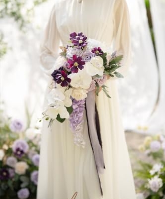 Product: Ling's Moment Purple Bridal Bouquet Cascading, Lilac Wedding Bouquets for Bride, 13 Inch Lavender Bride Artificial Flowers Bouquets