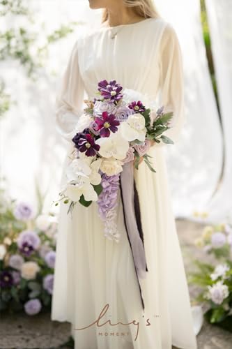 Product: Ling's Moment Purple Bridal Bouquet Cascading, Lilac Wedding Bouquets for Bride, 13 Inch Lavender Bride Artificial Flowers Bouquets