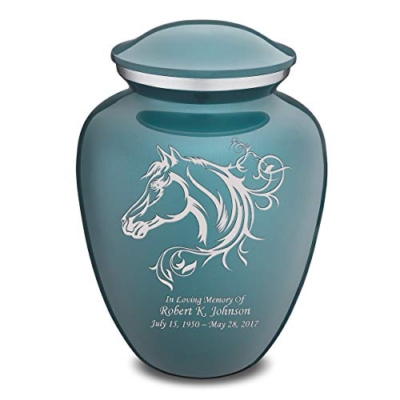 Product: Geturns Embrace Adult Personalized Horse Cremation Urns for Human Ashes I Large Teal Funeral Urn for Men and Women I 200 lbs