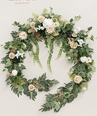 Product: Ling's Moment 9FT Flower Garland for Backdrop Decoration - Wedding Arch Flowers, Eucalyptus & Rose, Artificial Floral Garland for Mantle - Sweetheart Table Decor for Ceremony, Christmas, Emerald Tawny