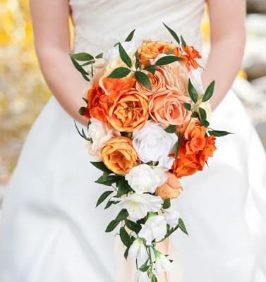 Silky Flower Store Terracotta Orange Cascading Bridal Bouquet, Artificial Wedding Bouquet, Bridesmaid Bouquet, 25.4cm 14 14 Product: INSUNSIX Wedding Bouquet,10 Inch Terracotta Bouquet Cascading Bridal Bouquets for Bride for Wedding Ceremony and Anniversary(Orange)