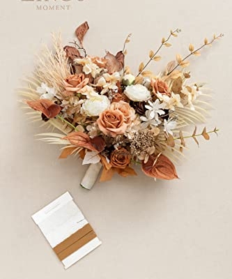 Silky Flower Store Boho Bridal Bouquet, Terracotta Silk Wedding Bouquet, Rustic Artificial Wedding Flowers, 17 Inch 10 10 Product: Ling's Moment Boho Bridal Bouquet, Rustic Wedding Bouquets for Bride, 17 Inch Silk Free Form Fall Terracotta Artificial Wedding Flower Bouquet