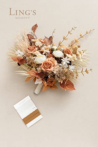 Silky Flower Store Boho Bridal Bouquet, Terracotta Silk Wedding Bouquet, Rustic Artificial Wedding Flowers, 17 Inch 4 4 Product: Ling's Moment Boho Bridal Bouquet, Rustic Wedding Bouquets for Bride, 17 Inch Silk Free Form Fall Terracotta Artificial Wedding Flower Bouquet