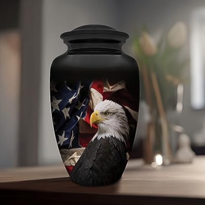 Product: Honorary Memorials Patriotic Hearts Eagle Urn for Human Ashes | American Flag Cremation Urn for Adults, Veteran, Medium Size, Handmade Funeral Urns with Velvet Bag