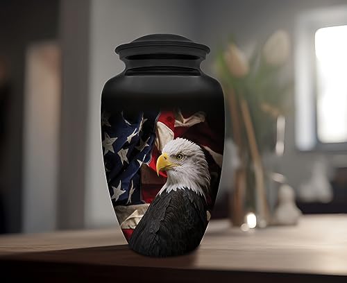 Product: Honorary Memorials Patriotic Hearts Eagle Urn for Human Ashes | American Flag Cremation Urn for Adults, Veteran, Medium Size, Handmade Funeral Urns with Velvet Bag