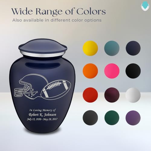 Product: Geturns Embrace Adult Personalized Football Cremation Urns for Human Ashes I Large Cobalt Blue Funeral Urn for Adult Men and Women with Double Side Engraving I 200 lbs