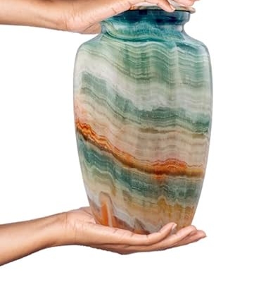 Silky Flower Store Memorial Cremation Urn for Human Ashes, Handcrafted Large Adult Burial Marble Finish, Blue Marsh, 10.5 x 6 in 15 15 Product: Memorial Cremation Urns for Human Ashes | Handcrafted Large Burial Marble Finish Adult Cremation Urn, Funeral Decorative Urns for Female & Male | 200 lbs with Velvet Bag (Blue Marsh)