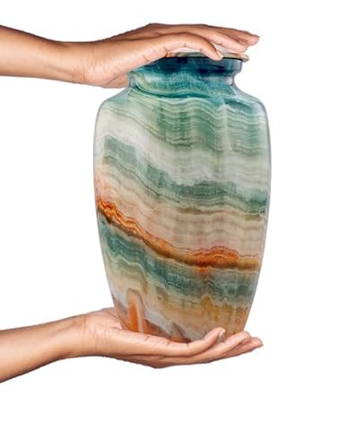 Silky Flower Store Memorial Cremation Urn for Human Ashes, Handcrafted Large Adult Burial Marble Finish, Blue Marsh, 10.5 x 6 in 7 7 Product: Memorial Cremation Urns for Human Ashes | Handcrafted Large Burial Marble Finish Adult Cremation Urn, Funeral Decorative Urns for Female & Male | 200 lbs with Velvet Bag (Blue Marsh)