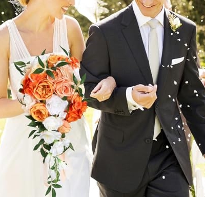 Silky Flower Store Terracotta Orange Cascading Bridal Bouquet, Artificial Wedding Bouquet, Bridesmaid Bouquet, 25.4cm 10 10 Product: INSUNSIX Wedding Bouquet,10 Inch Terracotta Bouquet Cascading Bridal Bouquets for Bride for Wedding Ceremony and Anniversary(Orange)