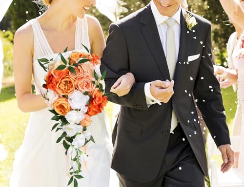 Silky Flower Store Terracotta Orange Cascading Bridal Bouquet, Artificial Wedding Bouquet, Bridesmaid Bouquet, 25.4cm 2 2 Product: INSUNSIX Wedding Bouquet,10 Inch Terracotta Bouquet Cascading Bridal Bouquets for Bride for Wedding Ceremony and Anniversary(Orange)