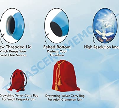 Product: THE ASCENT MEMORIAL Blue Urn for Human Ashes Adult Male Female | Large Cremation Urn | Handcrafted Funeral Small Keepsake Vial | 2 Velvet Carry Bags for Urns & Keepsakes