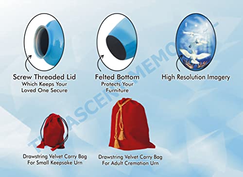 Product: THE ASCENT MEMORIAL Blue Urn for Human Ashes Adult Male Female | Large Cremation Urn | Handcrafted Funeral Small Keepsake Vial | 2 Velvet Carry Bags for Urns & Keepsakes