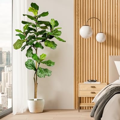 Product: Leflos Leflos Artificial Fiddle Leaf Fig Tree Indoor, 6ft Faux Fiddle Leaf Tree with Decorative Planter for Home Decor, Tropical Fake Ficus Tree with Realistic Trunks, Adjustable Branch and Leaves