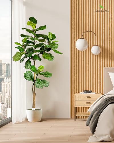 Product: Leflos Leflos Artificial Fiddle Leaf Fig Tree Indoor, 6ft Faux Fiddle Leaf Tree with Decorative Planter for Home Decor, Tropical Fake Ficus Tree with Realistic Trunks, Adjustable Branch and Leaves