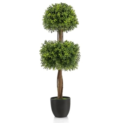 Product: Goplus 40” Artificial Boxwood Topiary Ball Tree, Faux Potted Plants with Cement-Filled Plastic Pot, UV Resistant, Fake Evergreen Artificial Topiary for Indoor Outdoor Home Front Porch Decor