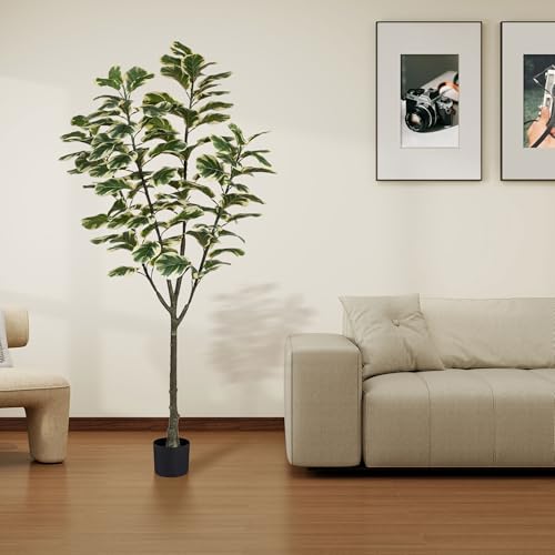 Product: 6ft Tall Artificial Fiddle Leaf Fig Tree with 108 Decorative Leaves - Faux Silk Tree in Pot for Home, Office, Living Room, Bathroom & Corner - Indoor Decor Accent