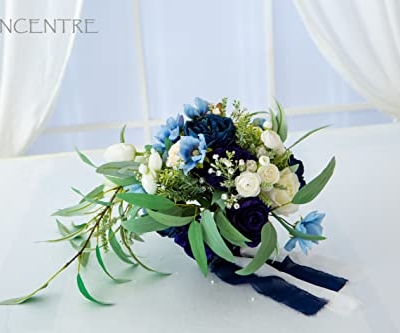 Silky Flower Store Navy Blue Bridal Bouquet, Cascading Wedding Bouquet, Faux Roses Eucalyptus, Wedding Decor, 12 Inch 13 13 Product: BENCENTRE 12 Inch Navy Blue Bridal Bouquet, Cascading Bouquet, Wedding Bouquet,for Wedding Ceremony Anniversary, Bridal Party and French Rustic Vintage Wedding, Artificial Flowers