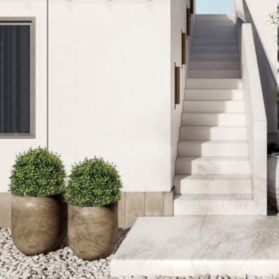Product: Azoco 27“ Realistic Artificial Boxwood Topiary Trees Set of 2, Faux Boxwood Plants Outdoor UV-Resistant, No Maintenance Curb Appeal Fake Evergreen Bushes & Shrubs for Front Porch Outside Planter Decor