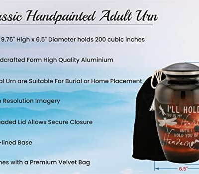 Silky Flower Store Moonlight Black Memorial Urn for Dad, Amaira Memorials, Recycled Aluminum Funeral Urn, 200 lbs 7 7 Product: Amaira Memorials Urn For Ashes Adult Male/Female Handcrafted Urns For Human Ashes Adult Man/Women | Funeral/Cremation Urns, Large Decorative Urns | Memorial Gifts Moonlight Black Urn for Dad - 200 lbs