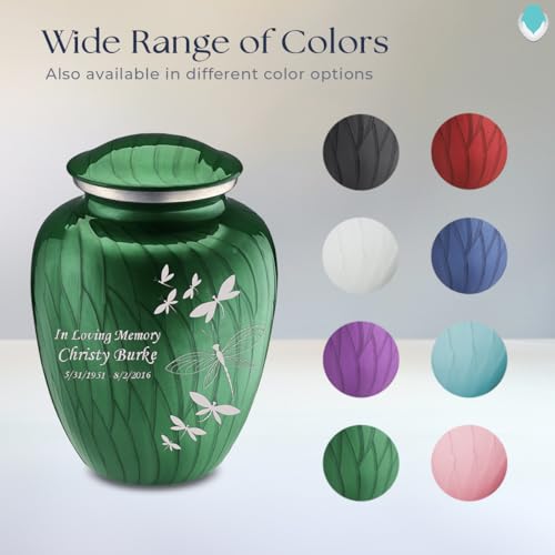 Silky Flower Store Personalized Dragonfly Cremation Urn for Human Ashes, Pearl Green Memorial Urn, Adult 200 cu in, 200 lbs 7 7 Product: Geturns Embrace Adult Personalized Dragonfly Cremation Urns for Human Ashes I Large Pearl Green Funeral Urn for Men and Women I 200 lbs