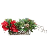 Product: 16" Hx28 W Silk Amaryllis Flower, Ranunculus, Sweet Bay Leaf & Pinecone Arrangement w/Glass Vase -Red/Green