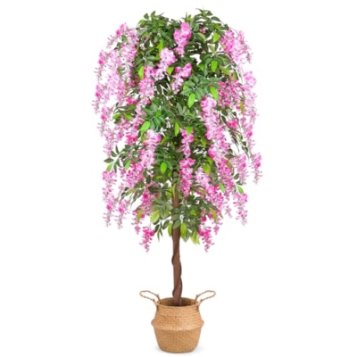 Product: 6ft Artificial Tree Plants, Fake Wisteria Tree with Woven Seagrass Basket for Indoor Outdoor Home Decor Office Living Room Porch Patio Perfect Housewarming Gift (1)