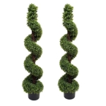 Product: 2 x Artificial Premium Quality Topiary Boxwood Spiral Trees in Black Pot for Indoor Outdoor Decor, UV Stable (4ft/120cm)