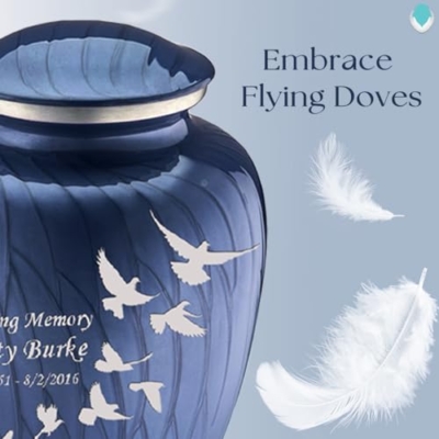 Product: Geturns Embrace Adult Personalized Doves Cremation Urns for Human Ashes I Large Pearl Cobalt Blue Funeral Urn for Adult Men and Women with Double Side Engraving I 200 lbs