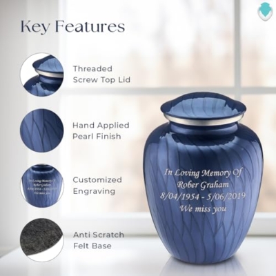 Silky Flower Store Adult Personalized Cremation Urn for Ashes, Large Pearl Cobalt Blue Funeral Urn, Metal Memorial Urn, 200 lbs capacity, 32.5cm 11 11 Product: Geturns Embrace Adult Personalized Cremation Urns for Human Ashes I Large Pearl Cobalt Blue Funeral Urn for Men and Women I 200 lbs