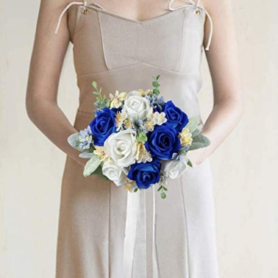Silky Flower Store Blue Artificial Wedding Bouquet, Royal Navy Silk Bridesmaid Bouquet, Winter Sapphire Floral Arrangement, 32.5cm 16 16 Product: Rinlong Set of 2 Blue Wedding Bouquet for Bridesmaid Artificial Winter Royal Navy Blue Silk Bridesmaids Bouquet Wedding Prom Night Bouquets