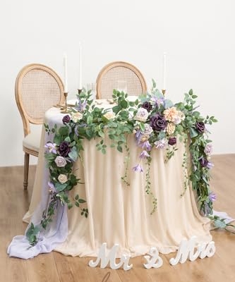 Silky Flower Store Eucalyptus Willow Leaf Garland with White Flower Lavender Purple, 9FT 9 9 Product: Ling's Moment 9FT Eucalyptus and Willow Leaf Garland with White Flower, Handcrafted Wedding Sweetheart Table Centerpieces Head Table Decor Arch Backdrop Decorations for Wedding | Lavender Purple