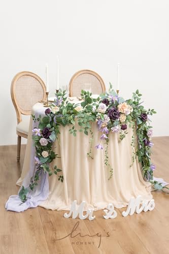 Silky Flower Store Eucalyptus Willow Leaf Garland with White Flower Lavender Purple, 9FT 1 1 Product: Ling's Moment 9FT Eucalyptus and Willow Leaf Garland with White Flower, Handcrafted Wedding Sweetheart Table Centerpieces Head Table Decor Arch Backdrop Decorations for Wedding | Lavender Purple