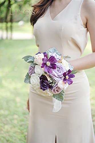 Product: Ling's Moment Artificial Flowers Purple Bridesmaid Bouquet Set of 4, Lilac and Gold Wedding Flowers Bouquets for Bridesmaids, 7 Inch Bridal Bouquets for Bridesmaids, Wedding, Ceremony, Anniversary, et