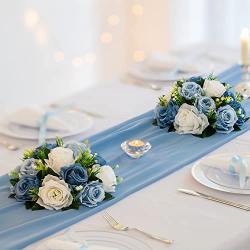 Silky Flower Store Dusty Blue Artificial Flower Ball Centerpieces, BLOSMON Silk Rose Wedding Decor, 6 Pcs, 9.5in x 4.7in 1 1 Product: BLOSMON Flower Ball Centerpieces for Table 6 Pcs Fake Rose Centerpiece Flowers Dusty Blue Artificial Silk Floral Arrangement Center Piece Kissing Bouquet for Wedding Party Home Decor