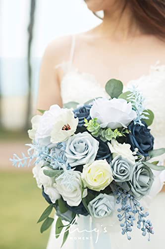 Product: Ling's Moment Dusty Blue Bridal Bouquet for Bride, Blue Wedding Bouquets for Bride, 13 Inch Silk Round Artificial Wedding Flowers Bouquets