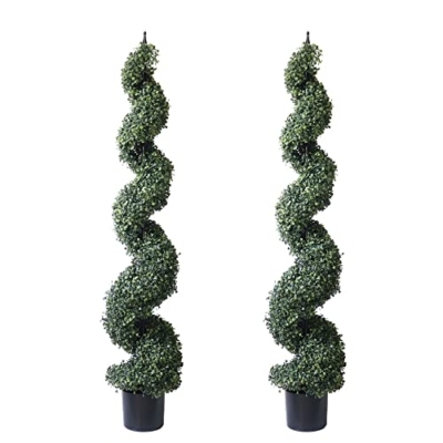 Product: 5' Artificial Cypress Spiral Boxwood Topiaries Tree in Plastic Pot Outdoor and Indoor Home Decor (2 Pack)