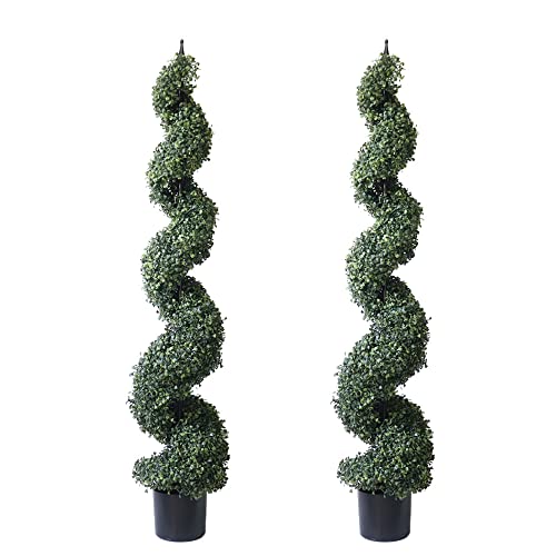 Product: 5' Artificial Cypress Spiral Boxwood Topiaries Tree in Plastic Pot Outdoor and Indoor Home Decor (2 Pack)