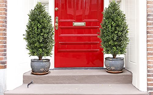 Product: momoplant 2.5FT-30Inch Artificial Plants Tree Shaped Boxwood Topiary Cone Topiaries Bushes Potted Fake Plants Outdoor/Indoor Decor（Set of 2）