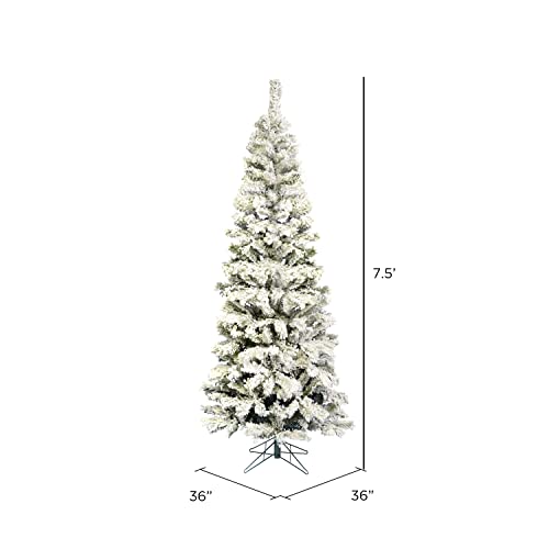 Silky Flower Store Vickerman Flocked Pacific Pencil Artificial Christmas Tree, Unlit, Green White, 7.5ft x 36in 4 4 Product: Vickerman 7.5' Flocked Pacific Pencil Artificial Christmas Tree, Unlit - Lifelike Indoor Seasonal Home Decor - Maintenance Free Flocked Faux Christmas Tree