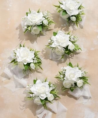 Product: Ling's Moment 6pcs Wedding Wrist Corsage Artificial Flowers, Girl/Mother Homecoming Prom Corsages Wristlet Décor, etc. White Lily Valley