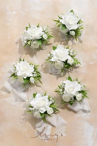 Product: Ling's Moment 6pcs Wedding Wrist Corsage Artificial Flowers, Girl/Mother Homecoming Prom Corsages Wristlet Décor, etc. White Lily Valley